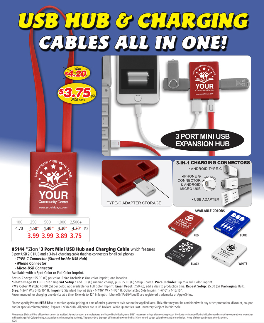 #5144 Zion - 3 Port Mini USB Charging Cable