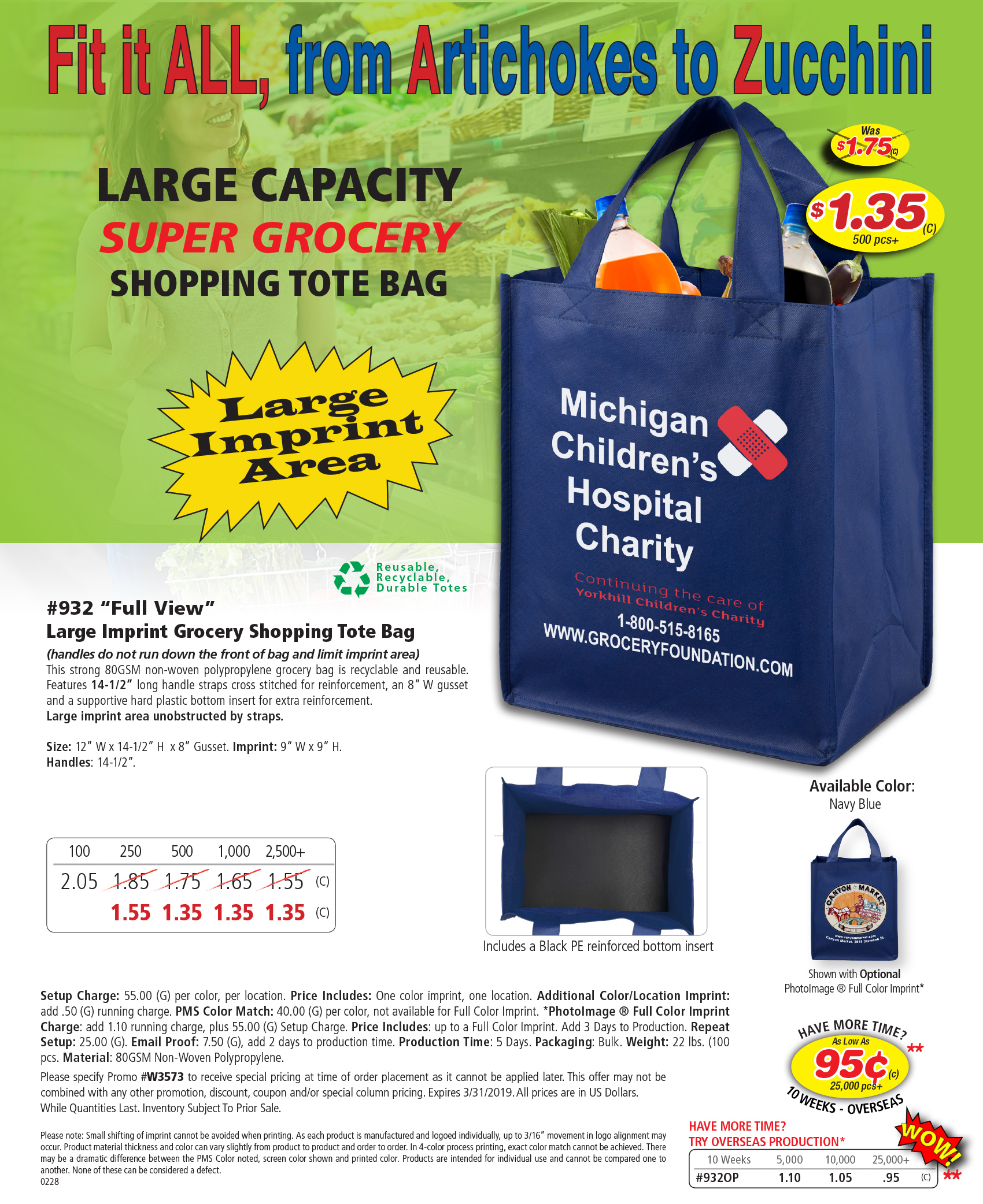 10 Extra-Wide Bottom Grocery Shopping Tote Bag