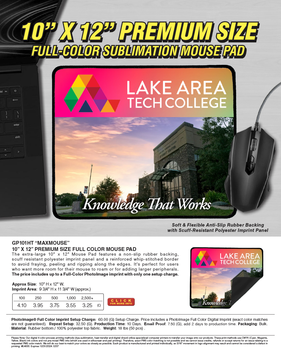 #GP101HT -MaxMouse- 10 x 12 Premium Size Full Color Mouse Pad