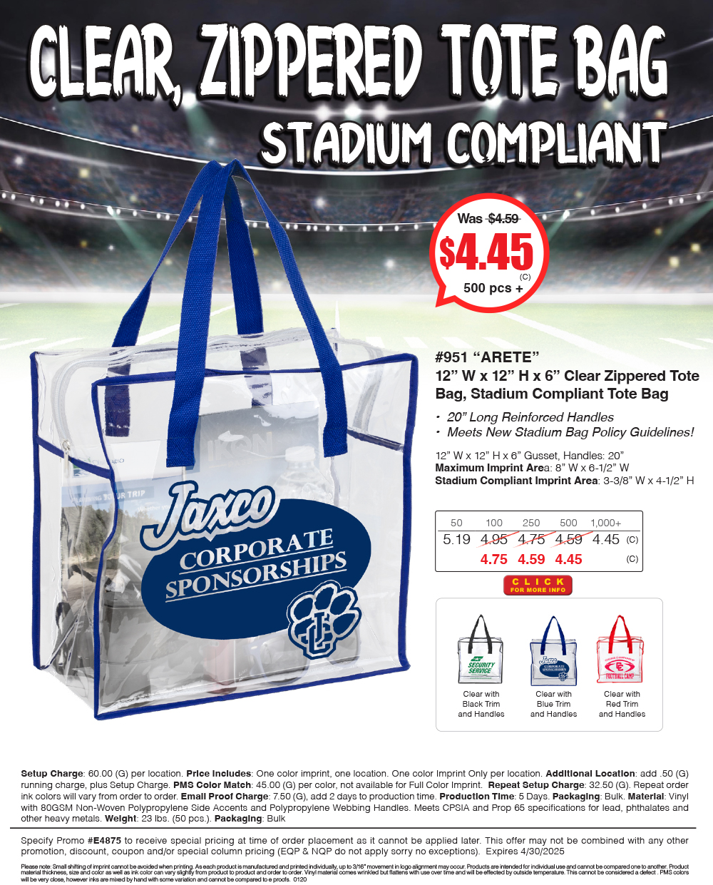 #951 Zippered Clear Stadium Tote