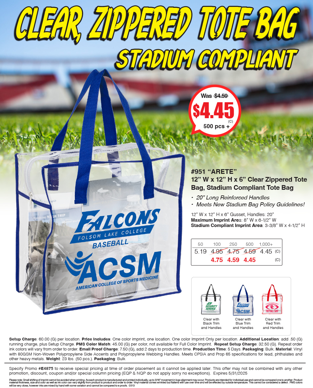 #951 Zippered Clear Stadium Tote