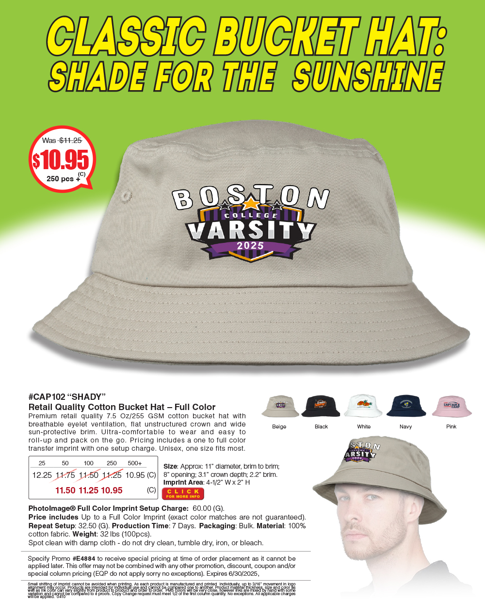 CAP102 SHADY - Full Color Imprint Cotton Bucket Hat