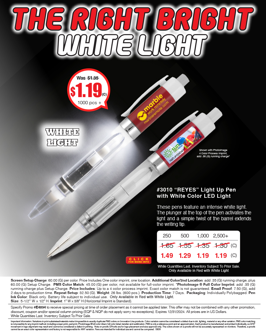 #3010 White Snow Light Up Pen