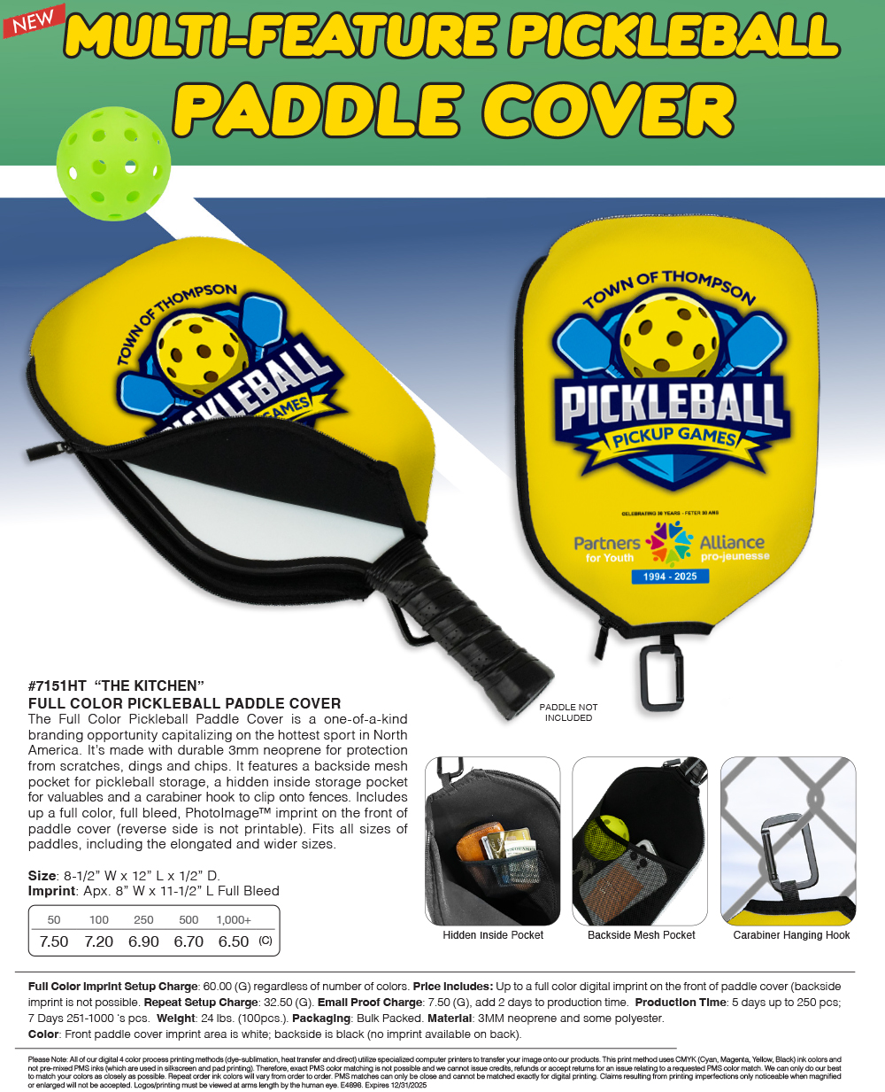 7151HT Full Color Pickleball Paddle Cover