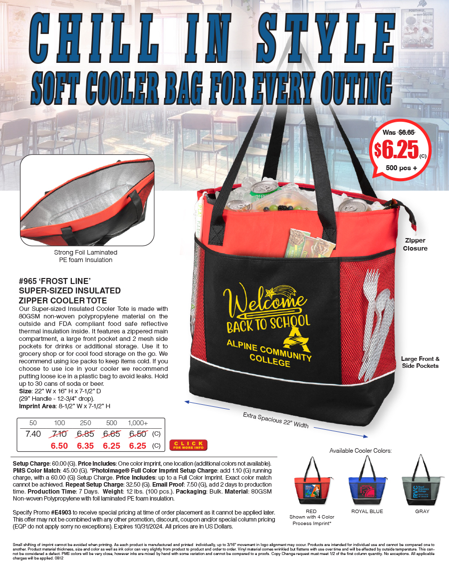 965 Frost Line -  Super-Sized Insulated Zipper Cooler Tote