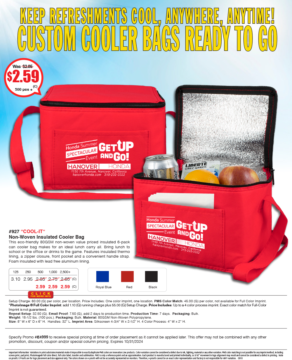 927 80GSM Non-Woven -Cool-it- Insulated Cooler Bag