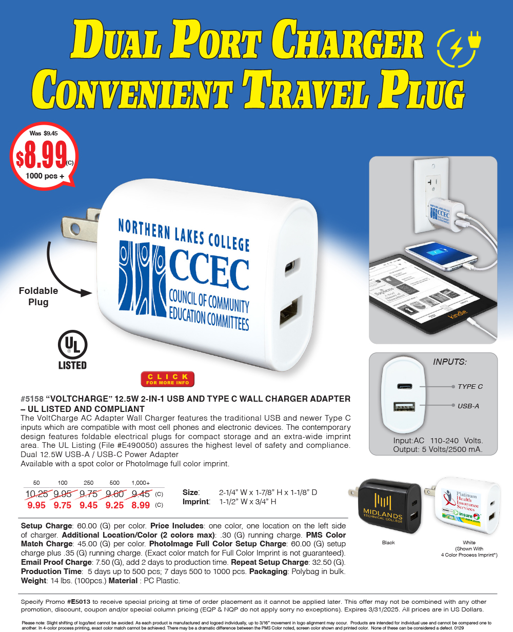 5158 2-in-1 USB and Type C Wall Charger Adapter   