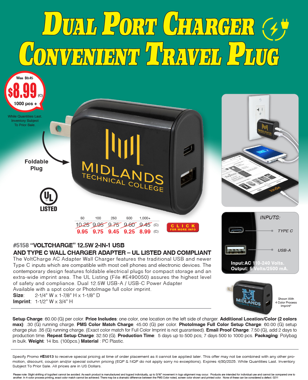 5158 2-in-1 USB and Type C Wall Charger Adapter   