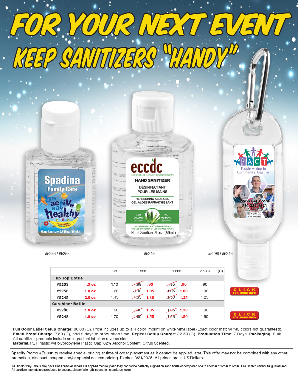 #4 Color 1 oz Sanitizer Antibacterial Gel in Flip-Top Bottle with Carabiner