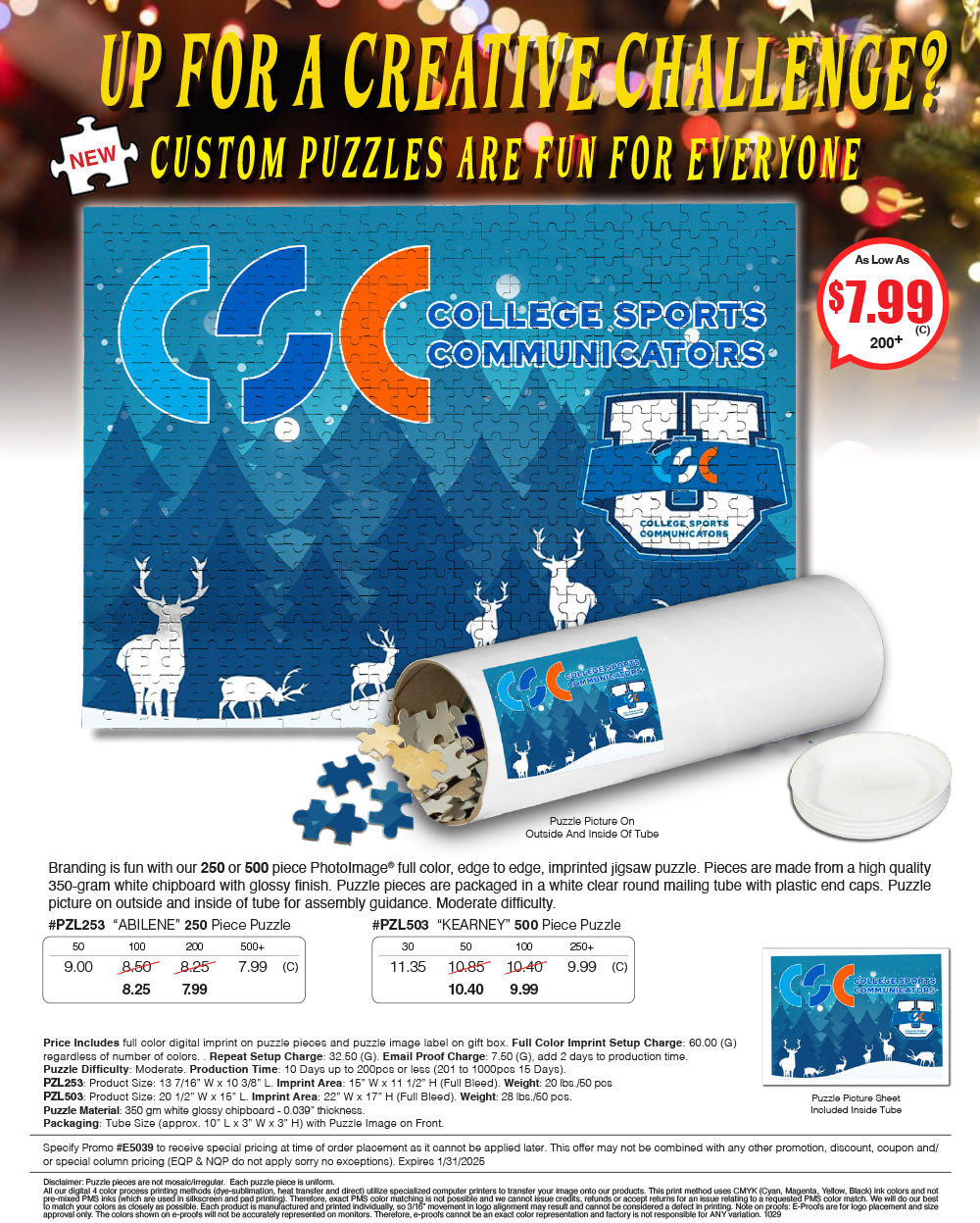 PZL503 PZL253 Full Color Custom Printed Puzzles in Storage Tube