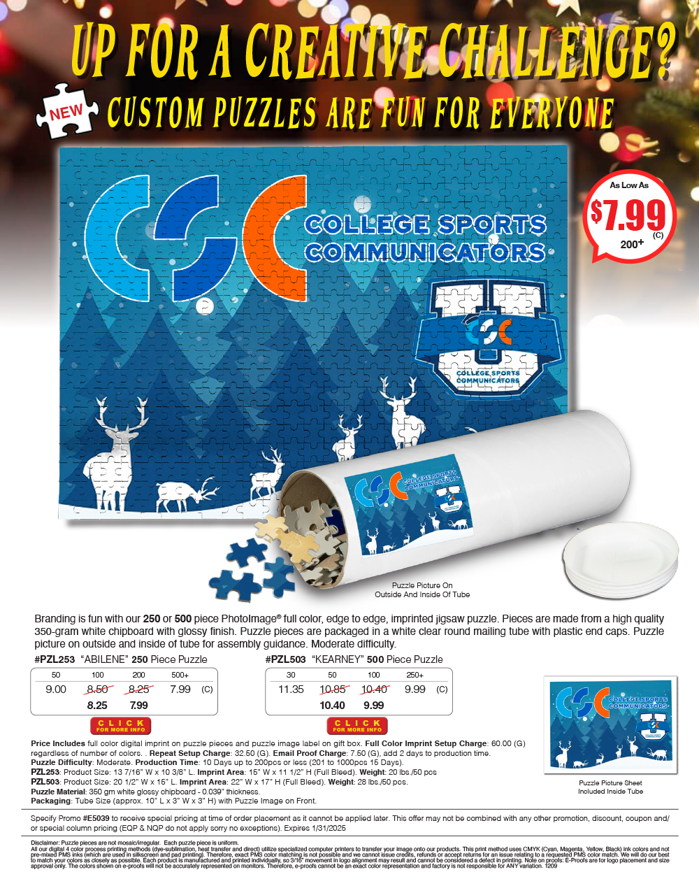 PZL503 PZL253 Full Color Custom Printed Puzzles in Storage Tube