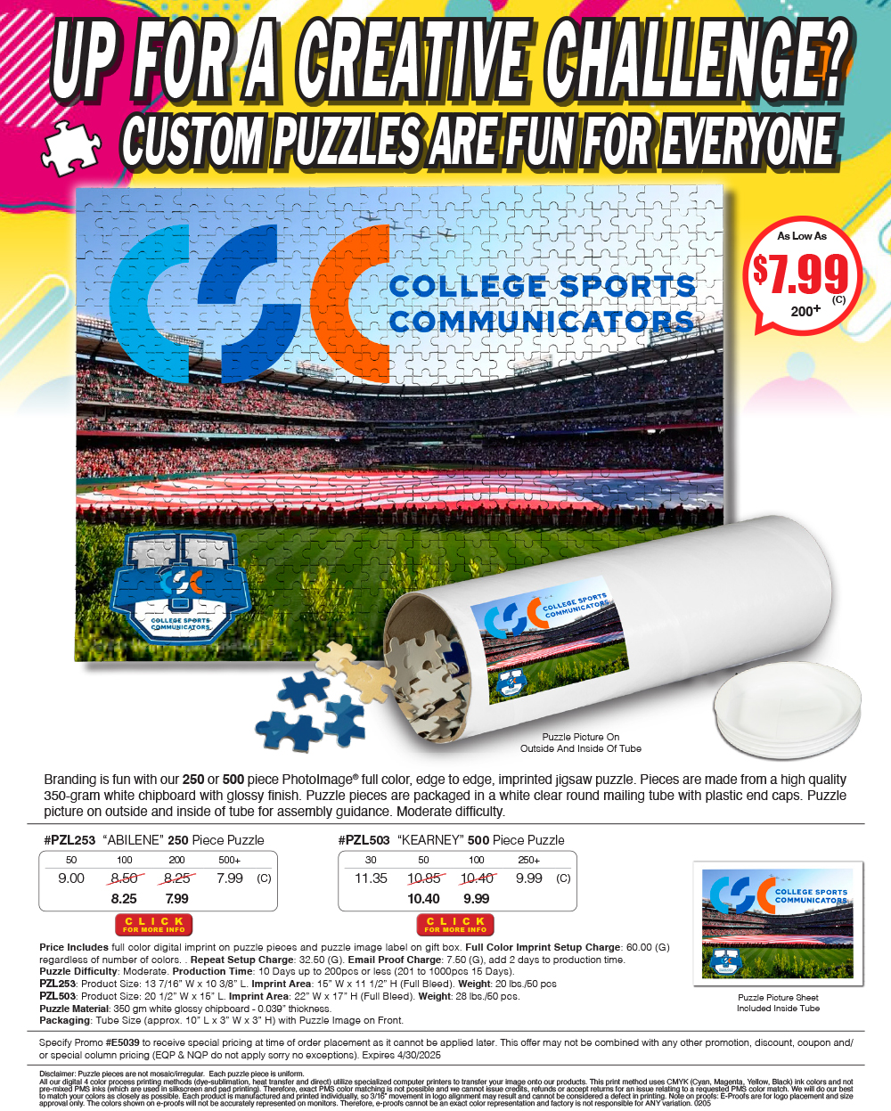 PZL503 PZL253 Full Color Custom Printed Puzzles in Storage Tube