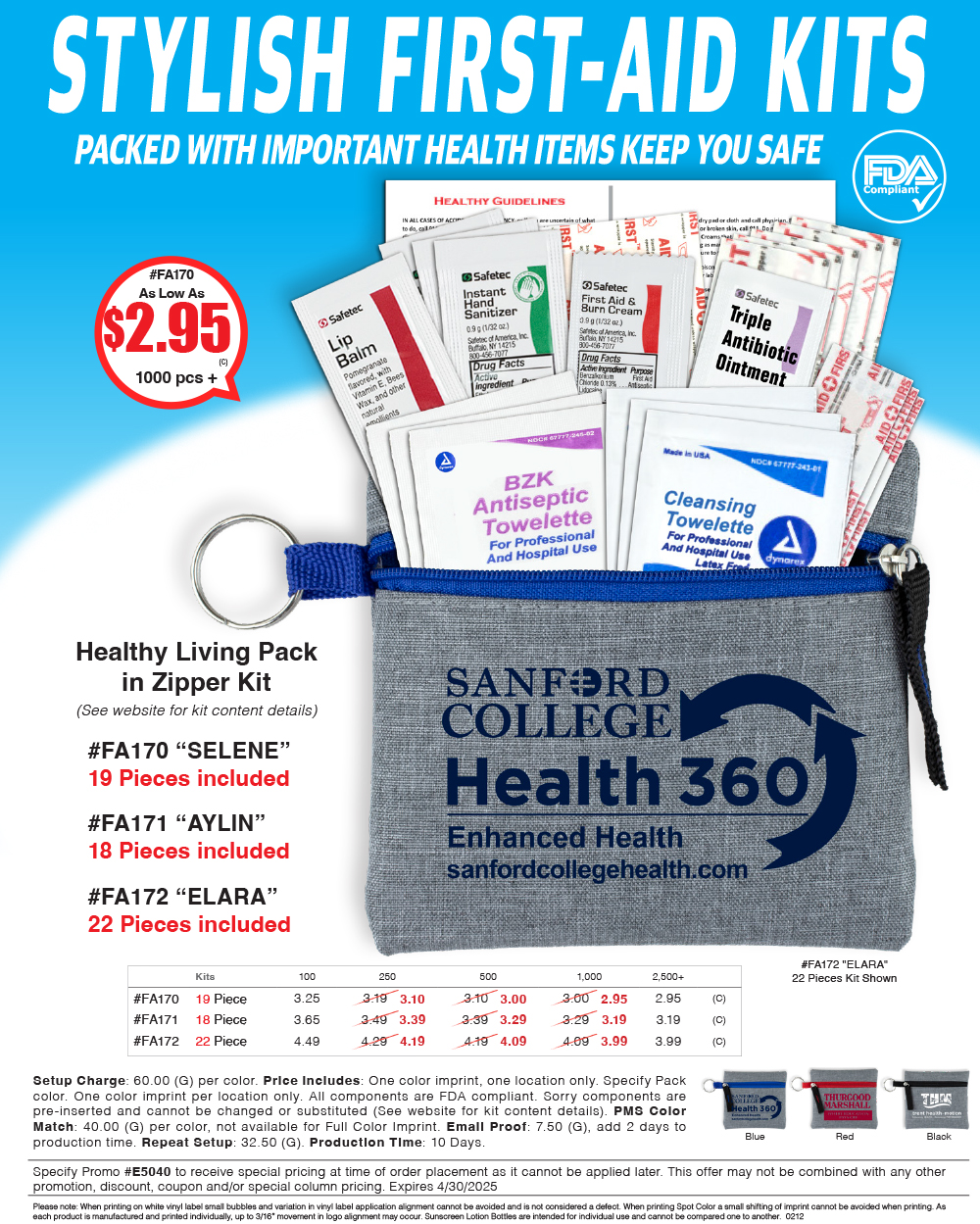 FA170 FA171 FA172 Healthy Living Pack in Zipper Kit