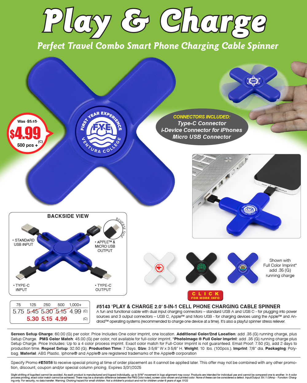 5143 5-in-1 Cell Phone Charging Cable Spinner