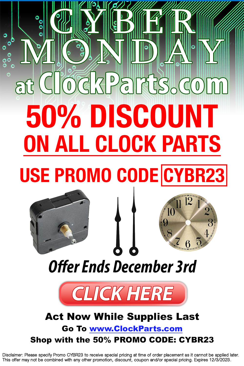 Clock Parts 50% OFF Cyber Monday – Special Savings