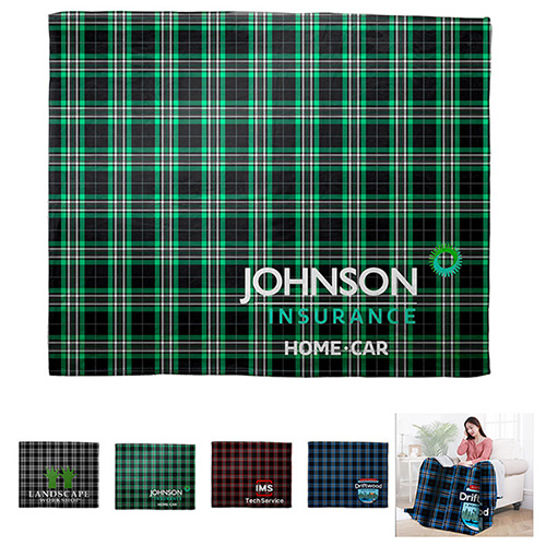 “ABERDEEN“ Plaid Silky Soft Faux Mink Blanket with Full-Color Imprint