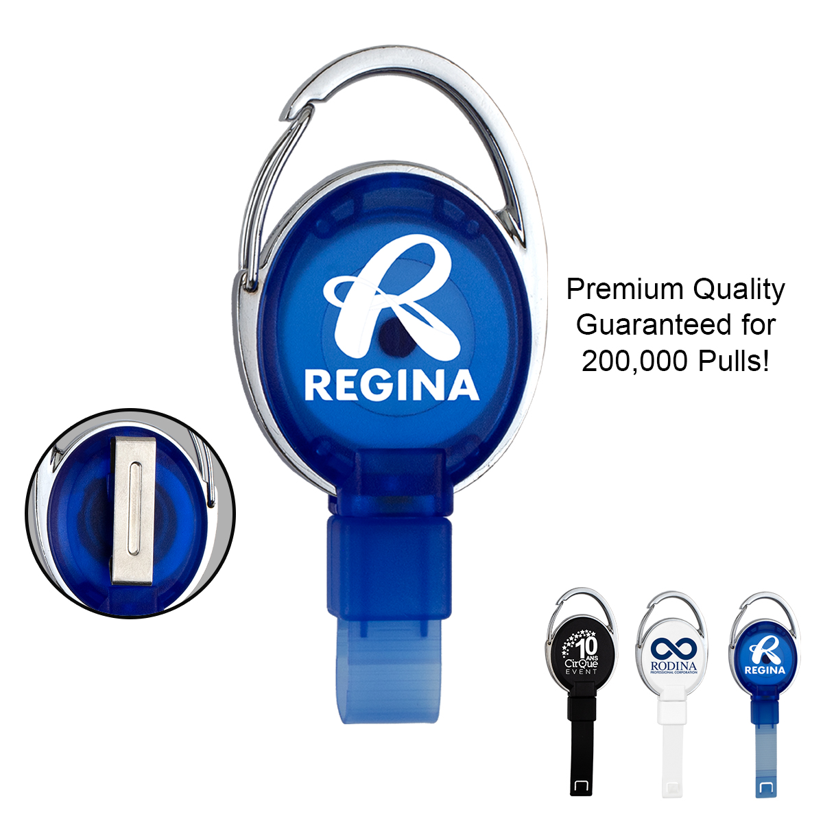 "BEXLEY" PVC FREE RECYCLED PLASTIC CARABINER BADGE REEL W/METAL CLIP (Patent US 11,974,638 B1)